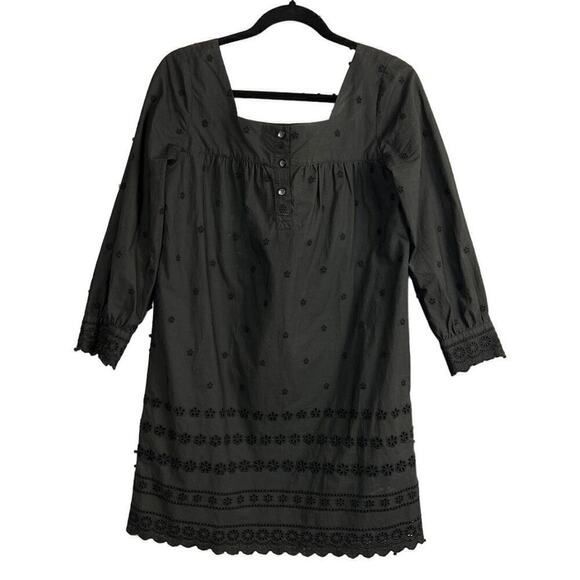 Madewell Eyelet Trim Shift Dress 3/4 Sleeve Cotton Square Neck Size XS - Picture 1 of 9